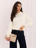 Ecru elegancki sweter typu polo