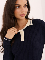 Granatowy damski sweter polo w warkocze
