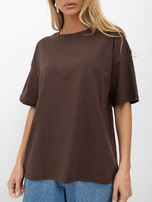 Brązowy damski t-shirt basic z bawełny 