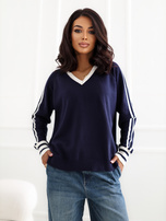 Granatowy damski sweter oversize z lampasami