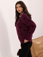 Bordowy damski sweter oversize z grochy 