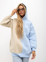 Beżowo-niebieska bluza basic z kapturem bawełniana RUE PARIS