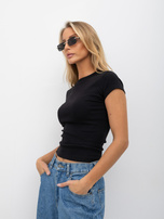 Czarny damski t-shirt basic z bawełny 