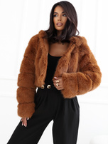 Jasnobrązowa kurtka przejściowa z eko futerka