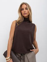 Brązowy damski sweter oversize bez rękawów 
