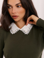 Khaki elegancki sweter z kołnierzykiem
