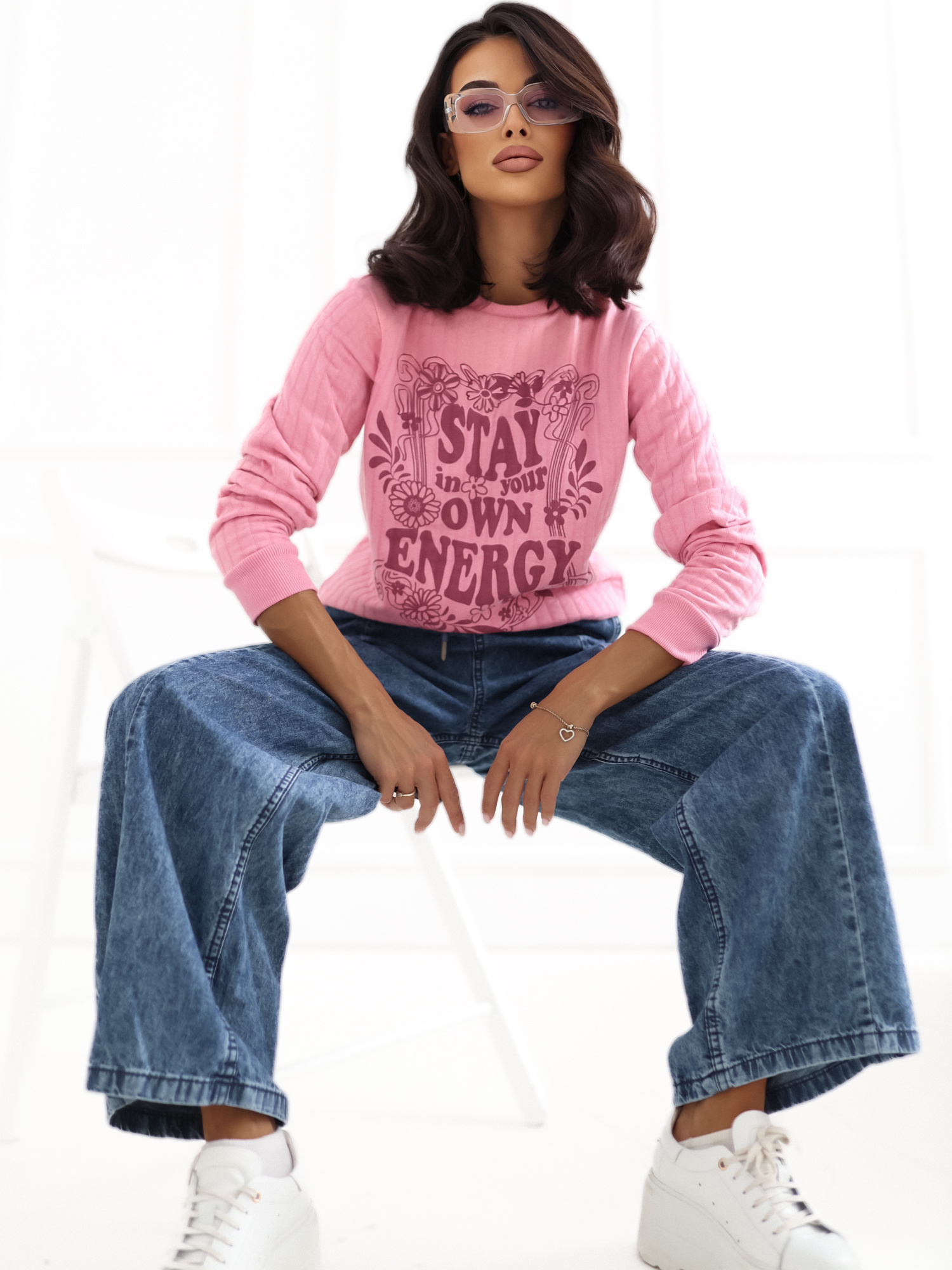 Ciemnoniebieskie jeansy wide leg z przeszyciami SUBLEVEL 