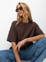 Brązowy damski t-shirt basic z bawełny 