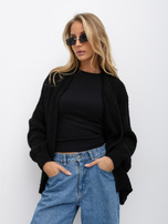 Czarny damski kardigan z domieszką wełny 