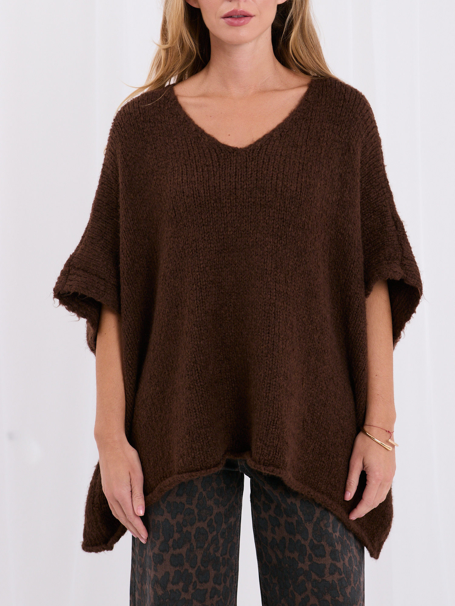 Brązowy damski sweter oversize z domieszką wełny