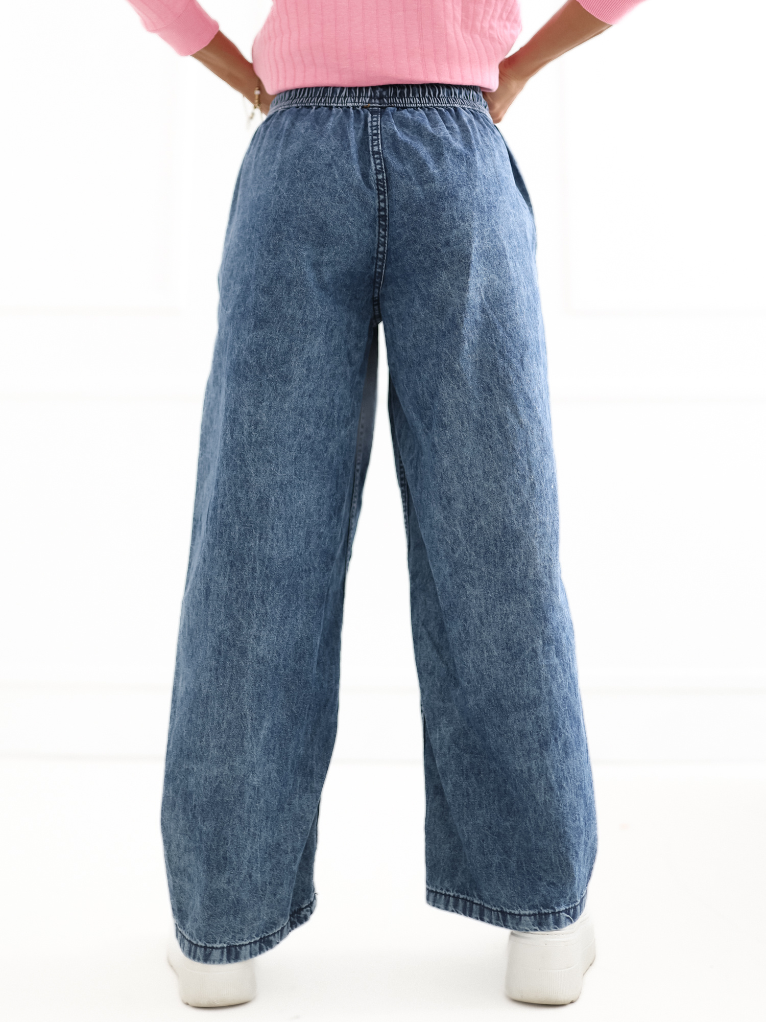 Ciemnoniebieskie jeansy wide leg z przeszyciami SUBLEVEL 