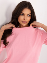 Jasnoróżowy damski t-shirt basic z bawełny RUE PARIS