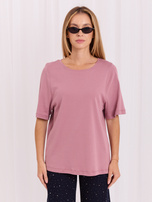 Brudnoróżowy t-shirt basic z ozdobnymi szwami RUE PARIS