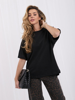 Czarny damski t-shirt basic o kroju oversize