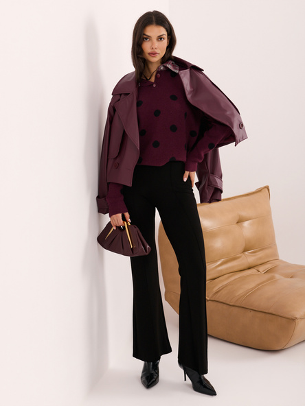 Bordowy damski sweter oversize z grochy 