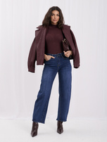Ciemnoniebieskie damskie mom jeans z wysokim stanem