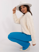 Ecru damski sweter oversize z długim rękawem 