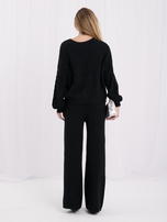Czarny swetrowy komplet ze spodniami wide leg