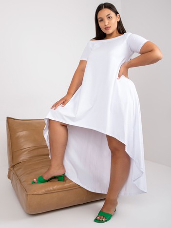 Biała bawełniana sukienka plus size z marszczeniem 