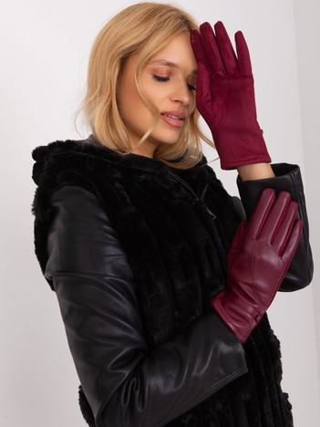 Bordowe damskie rękawiczki do smartfona