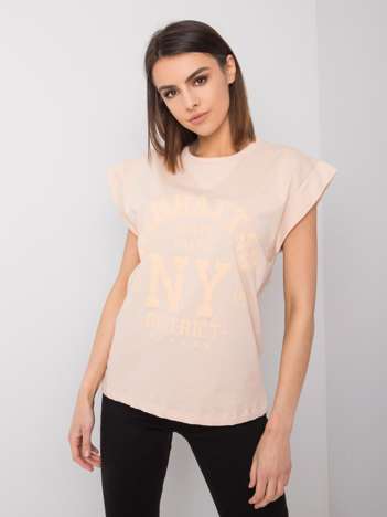 Brzoskwiniowy t-shirt z nadrukiem Ciara RUE PARIS