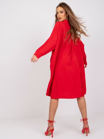 Czerwona sukienka z mankietami Geldria