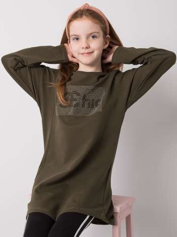 Khaki tunika dla dziewczynki z aplikacją