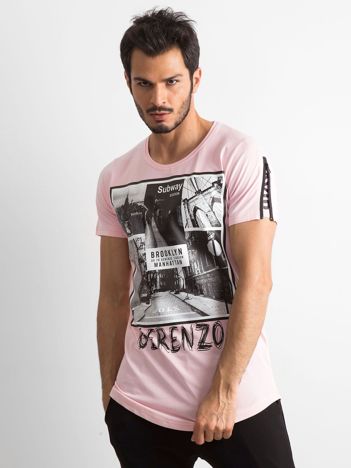 Różowa koszulka męska z nadrukiem