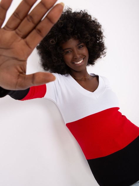 Biało-czerwona damska bluzka basic z bawełny 
