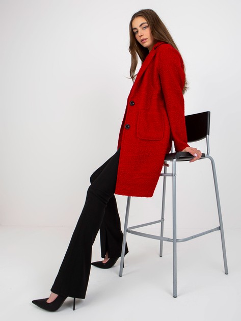 Ciemnoczerwony pluszowy płaszcz z kieszeniami OCH BELLA 