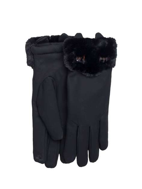 Czarne ocieplane rękawiczki z futerkiem
