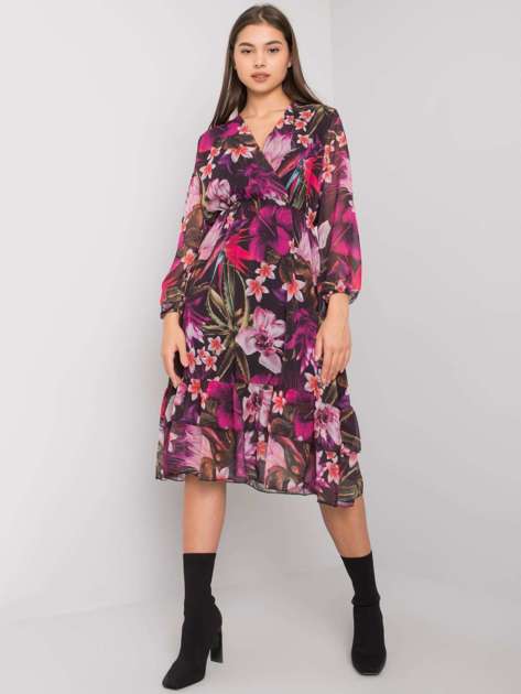 Czarno-fioletowa sukienka w kwiaty Canton