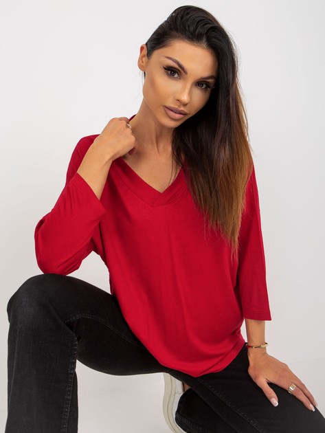 Czerwona damska bluzka basic oversize z wiskozy