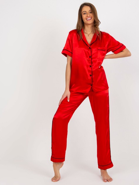 Czerwona dwuczęściowa piżama satynowa ze spodniami 