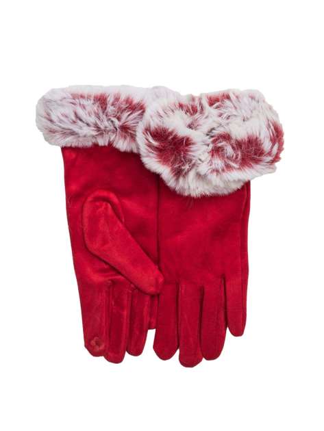 Czerwone rękawiczki damskie z futerkiem