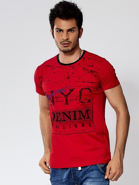 Czerwony t-shirt męski urban print