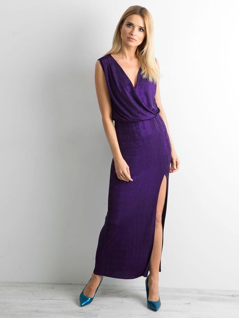 Fioletowa sukienka maxi z rozcięciem