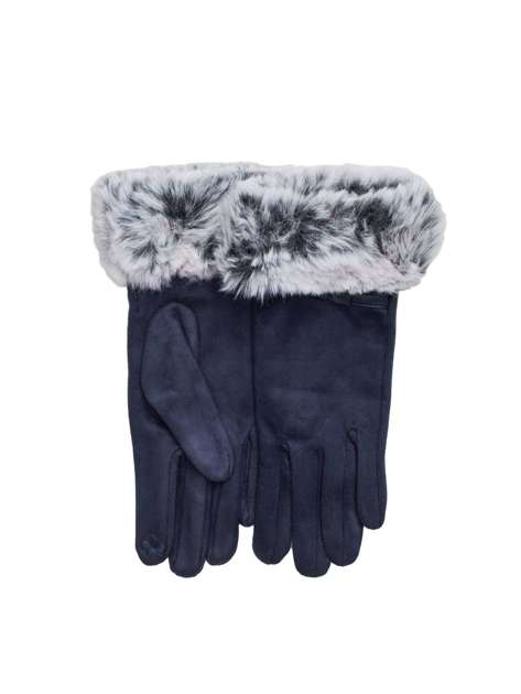 Granatowe rękawiczki zimowe z futerkiem