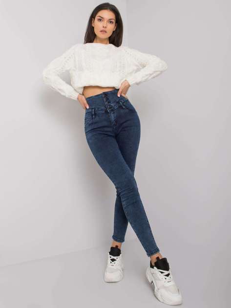 Niebieskie jeansy rurki high waist Garland