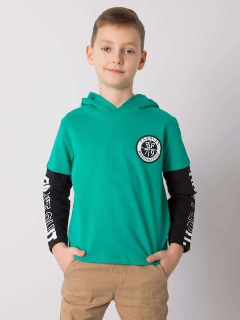Zielona bawełniana bluza dla chłopca z kapturem 
