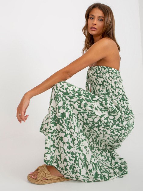 Zielona letnia sukienka z printem bez ramiączek 